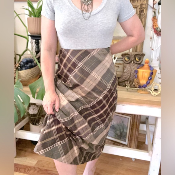 Vintage Equestrian Brown Hunter Green Tartan Plaid Skirt - Picture 1 of 4